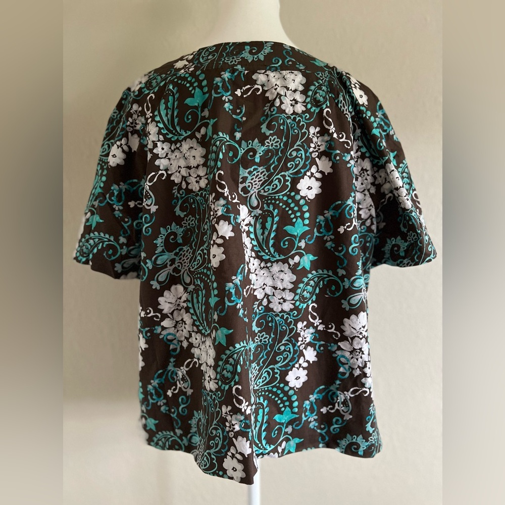 KIM ROGERS Paisley Brown Button Up Top EUC - Picture 4 of 7